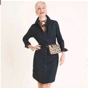 CHICO'S Button Detail Denim Shirt Dress Long Sleeve Dark‎ Wash - Size 00 (small)